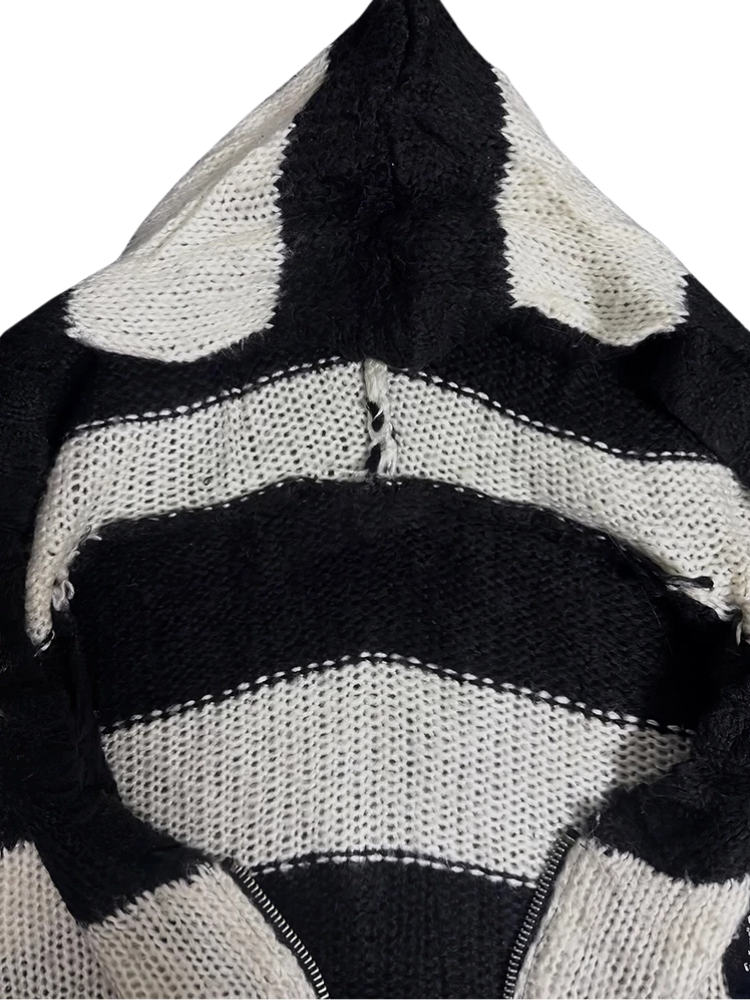 Gothic Stripe Hooded Zip Knit Cardigan