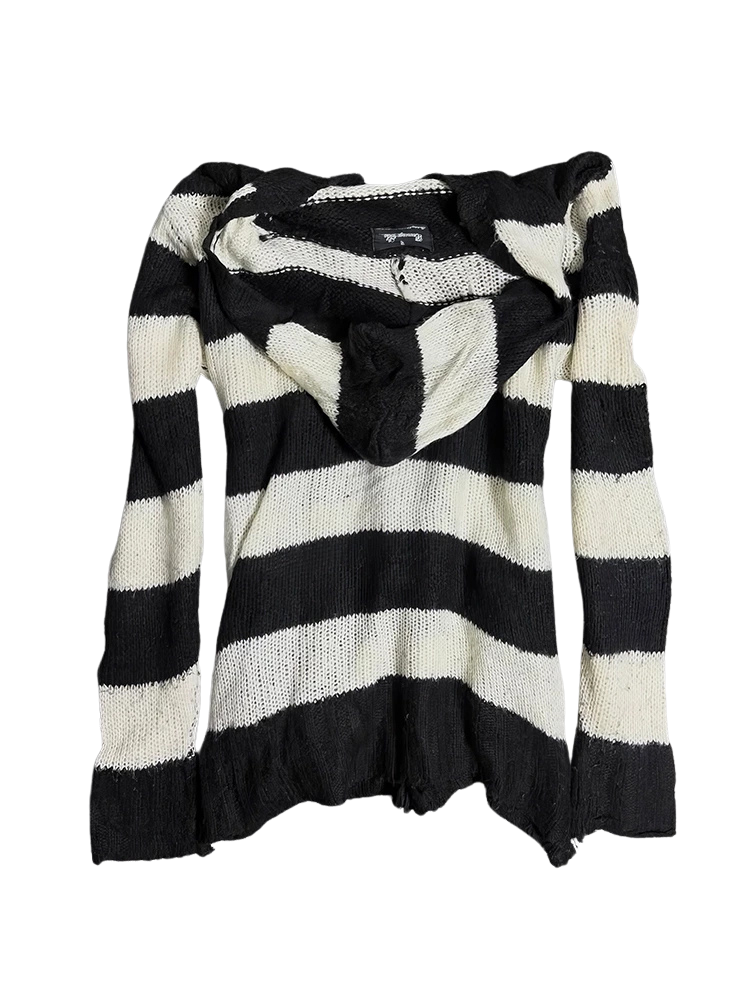 Gothic Stripe Hooded Zip Knit Cardigan