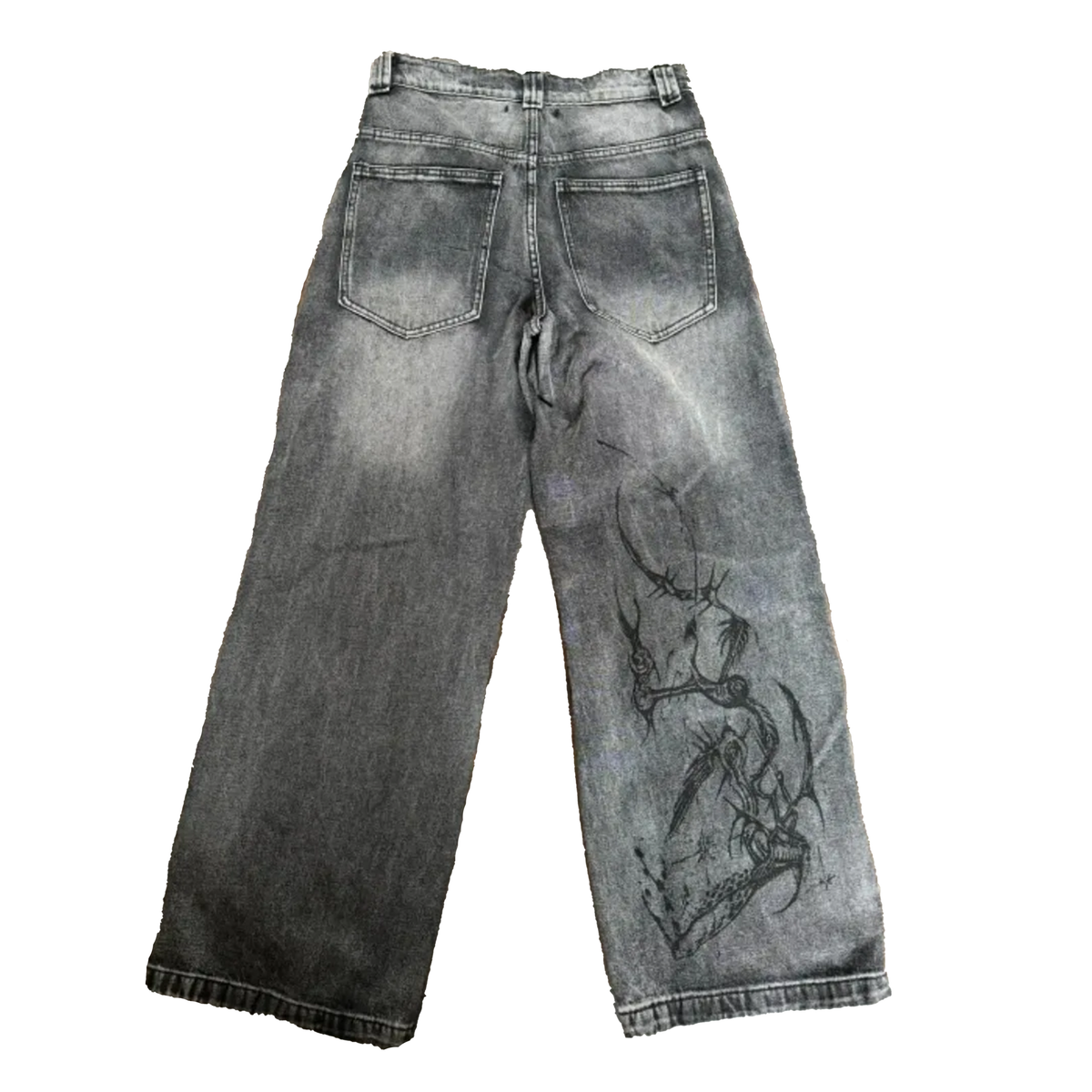 Print Washed Straight Pants