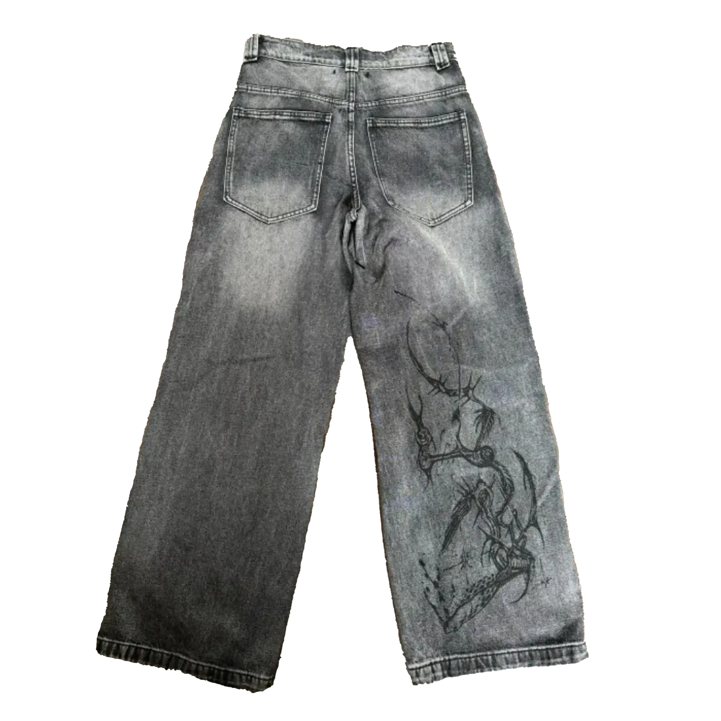 Print  Washed Straight Pants