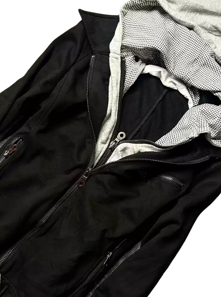 Faux Two-Piece Patchwork Hooded Zip Jacket