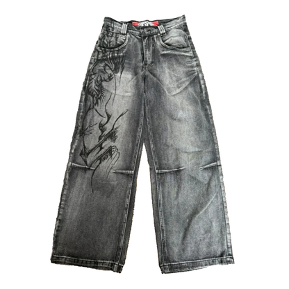 Print  Washed Straight Pants