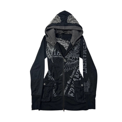 Y2K Gothic Wing Crown Zip-Up Hoodie