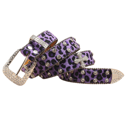 Leopard Rhinestone Leather Belt
