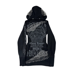 Y2K Gothic Wing Crown Zip-Up Hoodie