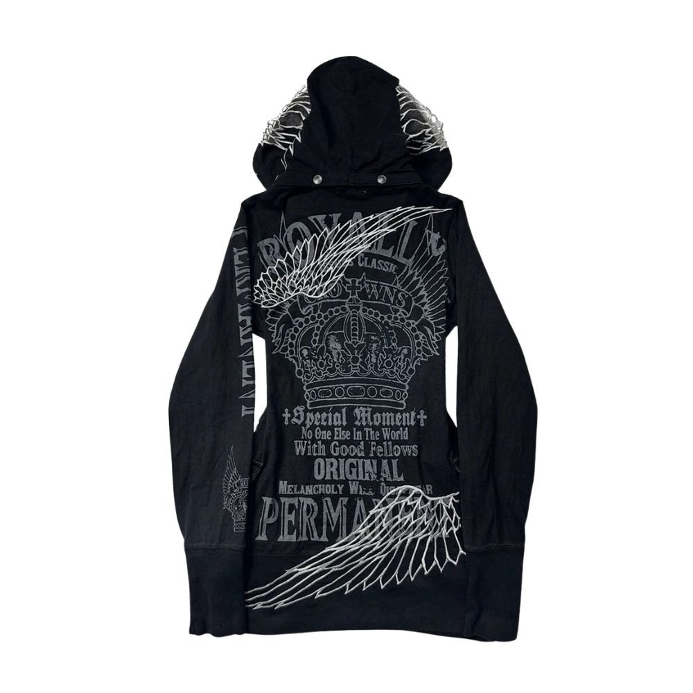 Y2K Gothic Wing Crown Zip-Up Hoodie