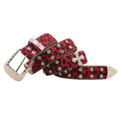 Leopard Rhinestone Leather Belt