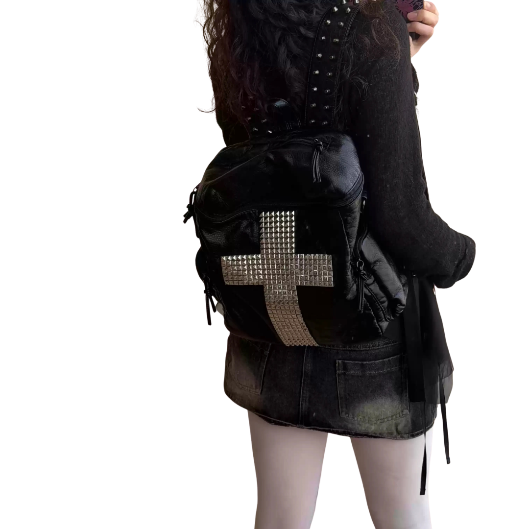 Studded Cross Vintage Leather Backpack