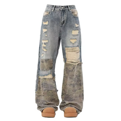 Camouflage Seam Patch Straight Jeans - PWM