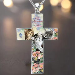 Three Cats Cross Pendant Necklace - PWM