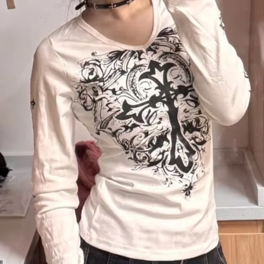 Gothic Cross Slim Fit Long Sleeve