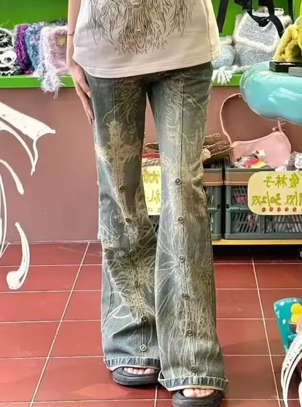 Gothic Painted Rivet Flare Jeans