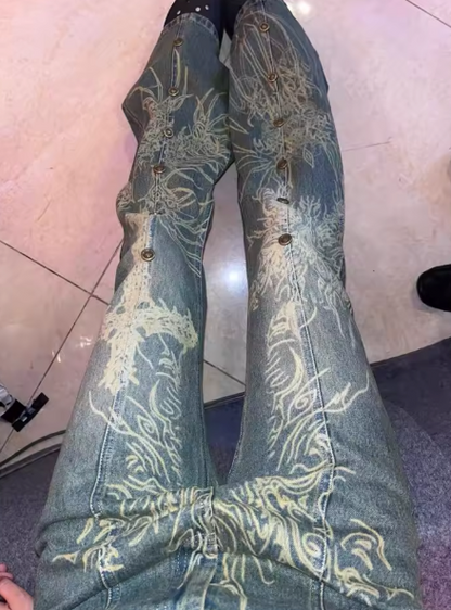 Gothic Painted Rivet Flare Jeans - PWM