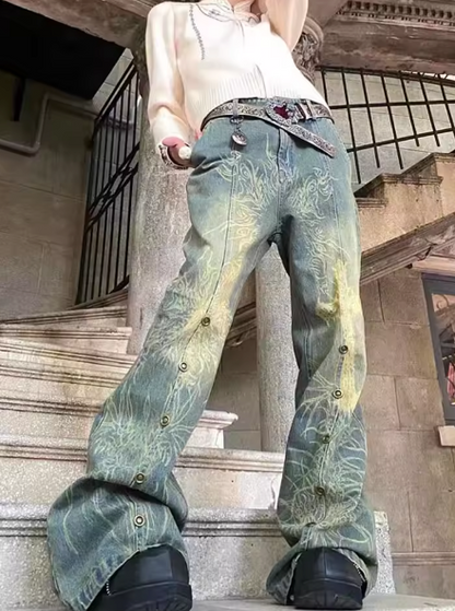 Gothic Painted Rivet Flare Jeans - PWM