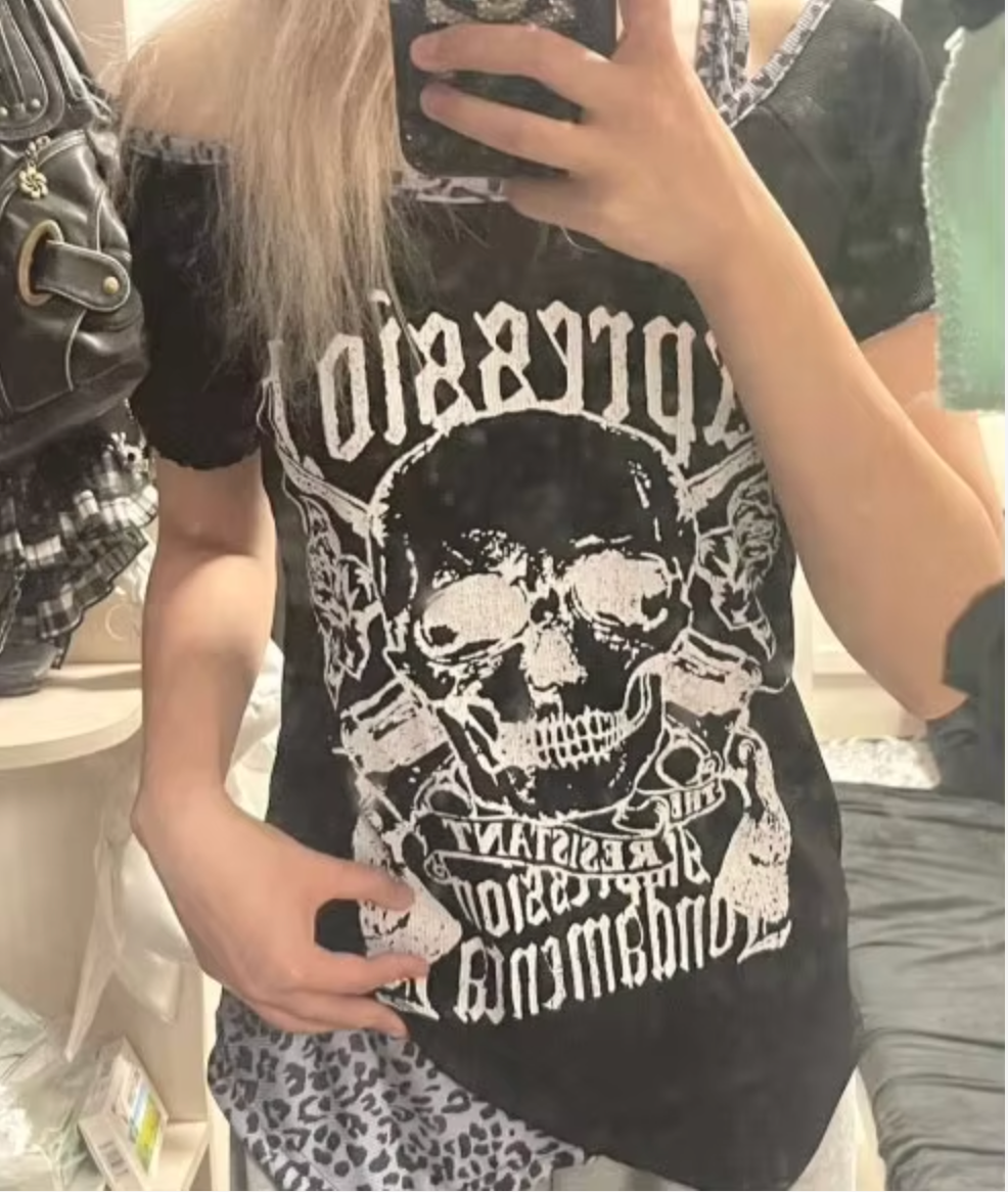 Gothic Skull Off Shoulder T-shirts - PWM