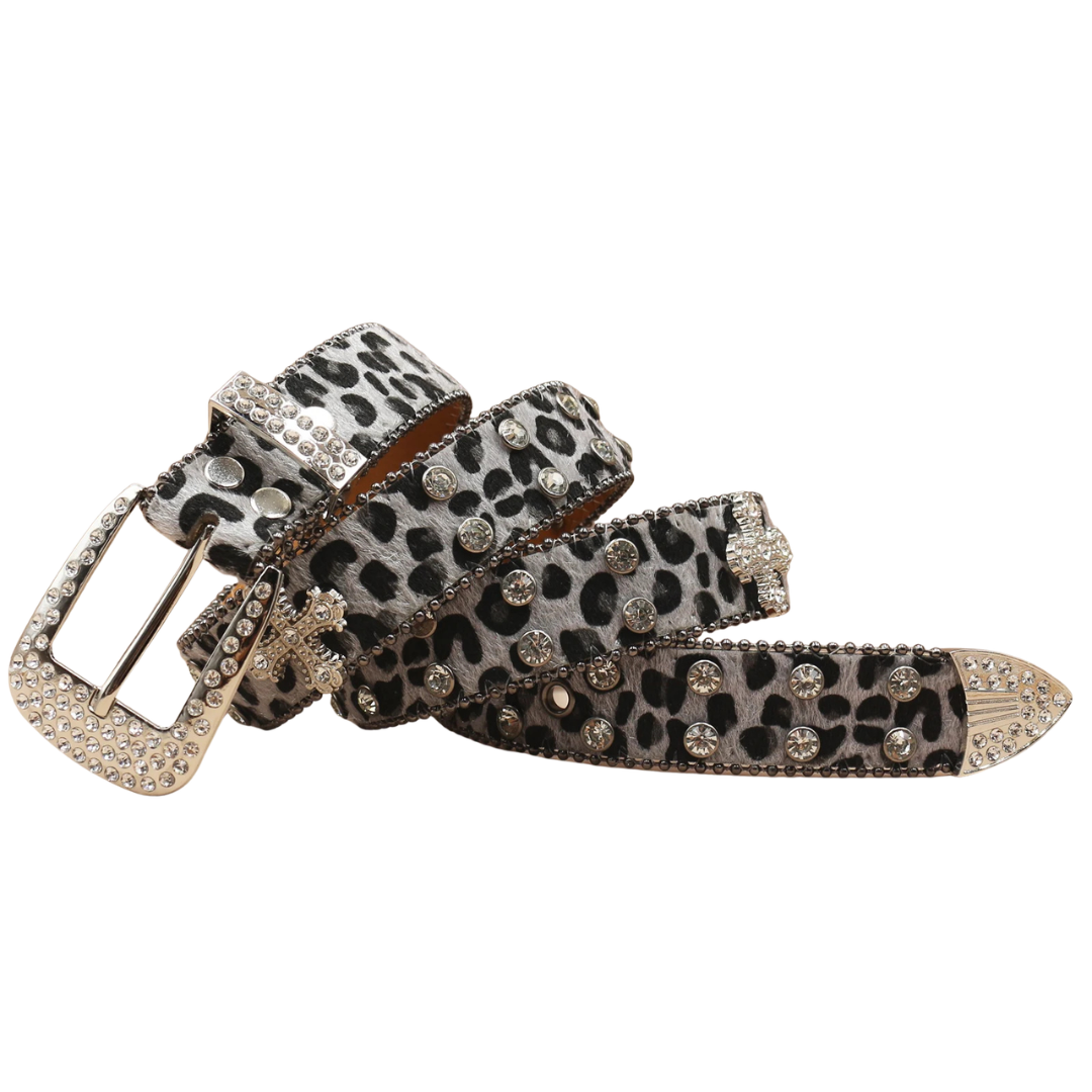 Leopard Rhinestone Leather Belt