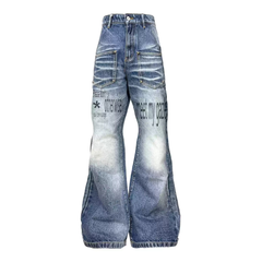 Letter Print Washed Jeans - PWM