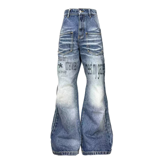 Letter Print Washed Jeans