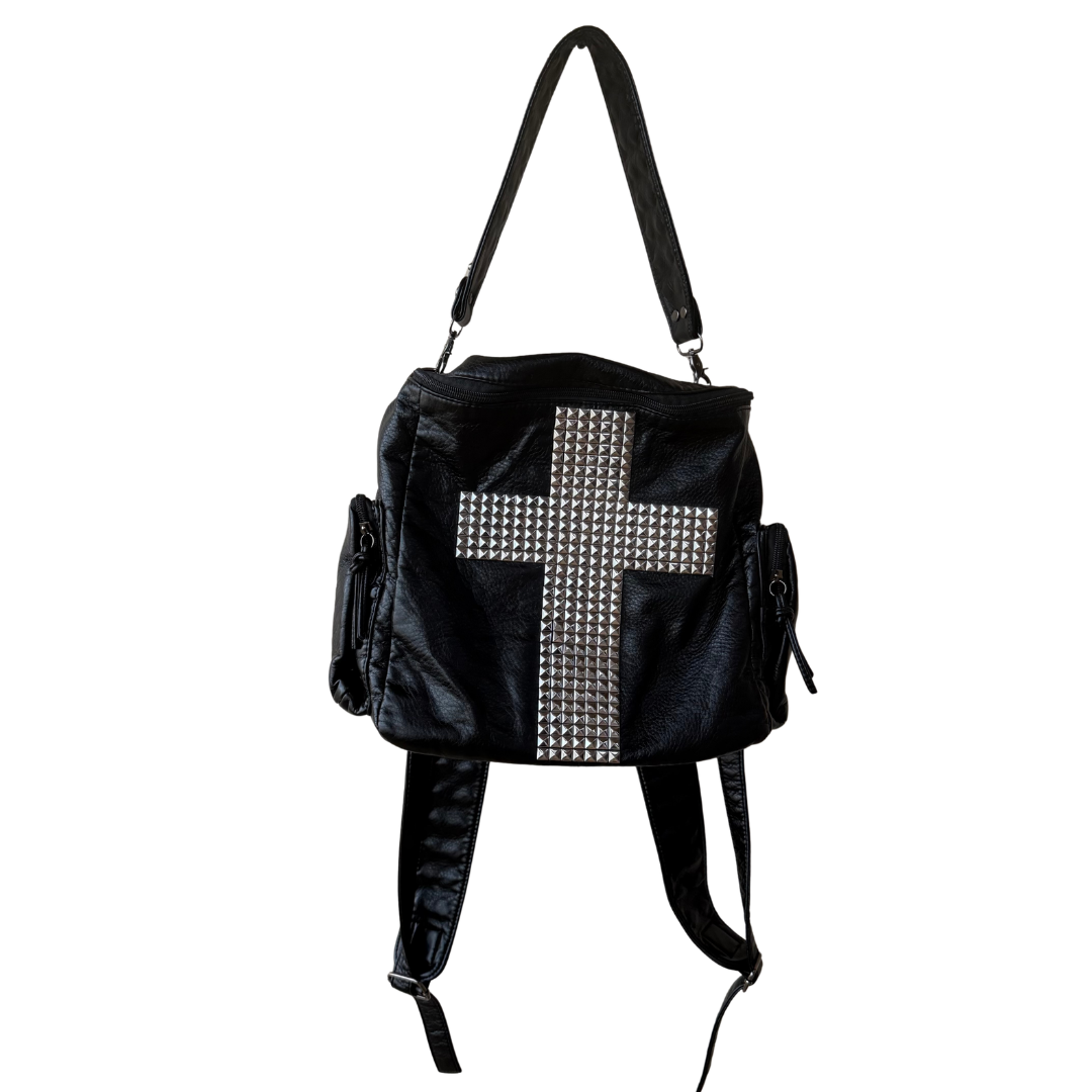 Studded Cross Vintage Leather Backpack