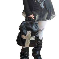 Studded Cross Vintage Leather Backpack