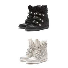 Rhinestone Star High-Top Wedge Sneakers