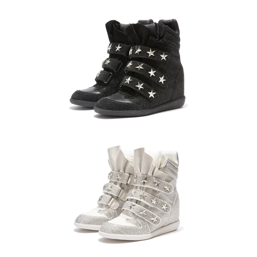 Rhinestone Star High-Top Wedge Sneakers