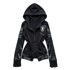 Gothic Skull Print Cropped Jacket - PWM