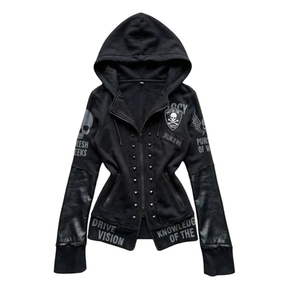 Gothic Skull Print Cropped Jacket