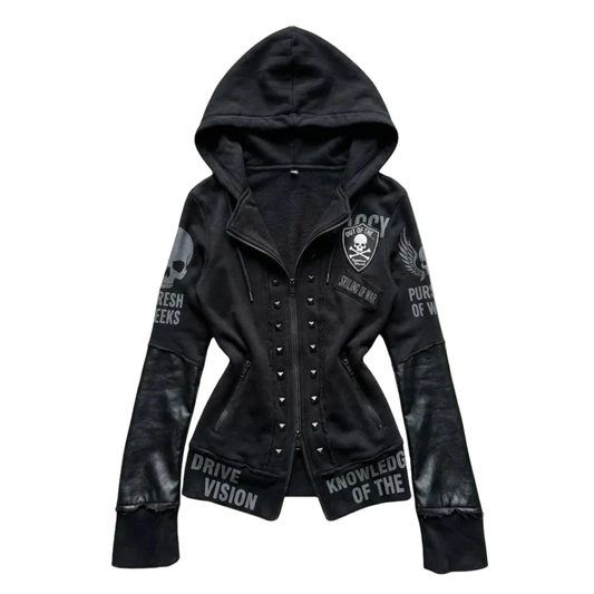 Gothic Skull Print Cropped Jacket