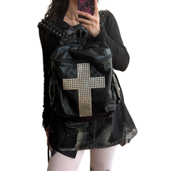 Studded Cross Vintage Leather Backpack