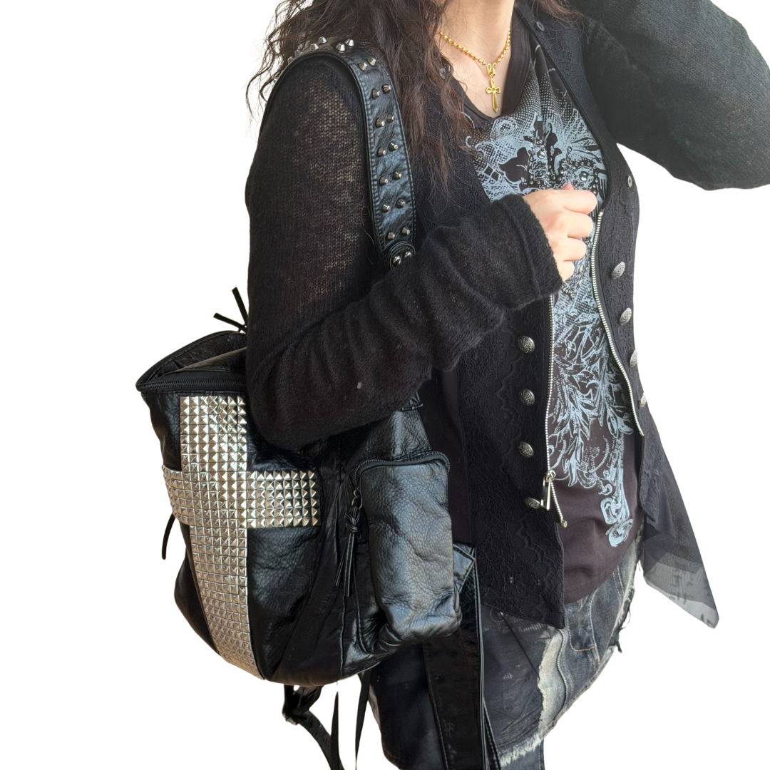 Studded Cross Vintage Leather Backpack