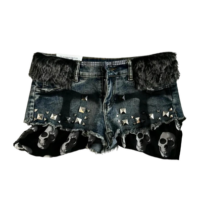 Rivet Skull Pattern Short Denim Pants