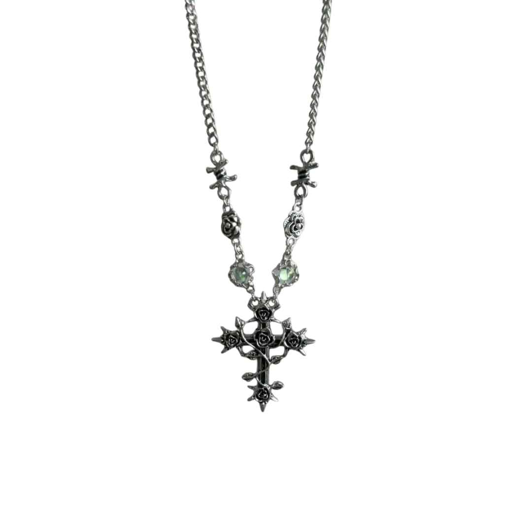 Rose Death Cross Necklace