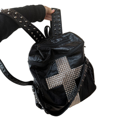 Studded Cross Vintage Leather Backpack