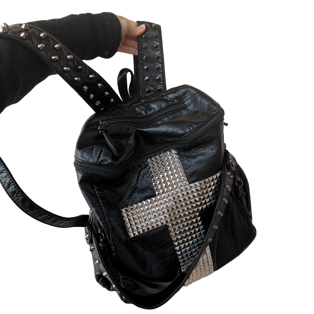 Studded Cross Vintage Leather Backpack