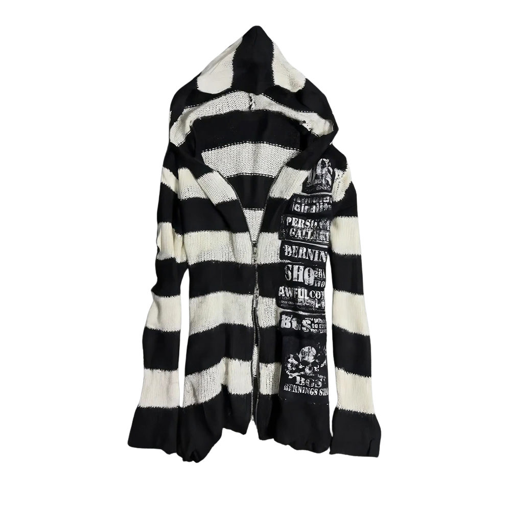 Gothic Stripe Hooded Zip Knit Cardigan