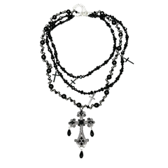 Multi Layer Cross Choker Pendant Necklace - PWM