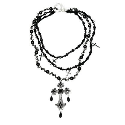 Multi Layer Cross Choker Pendant Necklace - PWM