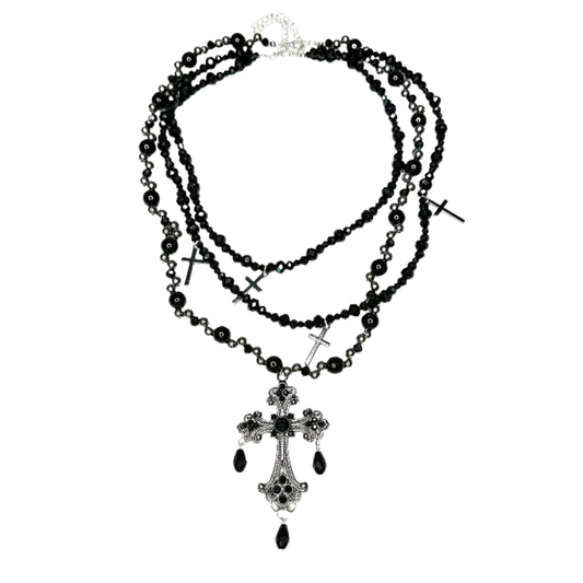 Multi Layer Cross Choker Pendant Necklace - PWM