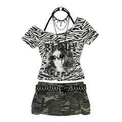 Gothic Zebra Print Slim Short Sleeve T Shirts - PWM