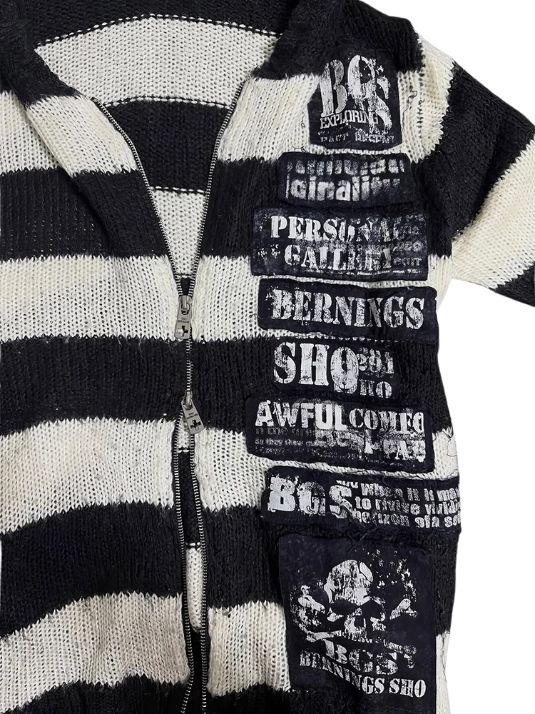 Gothic Stripe Hooded Zip Knit Cardigan