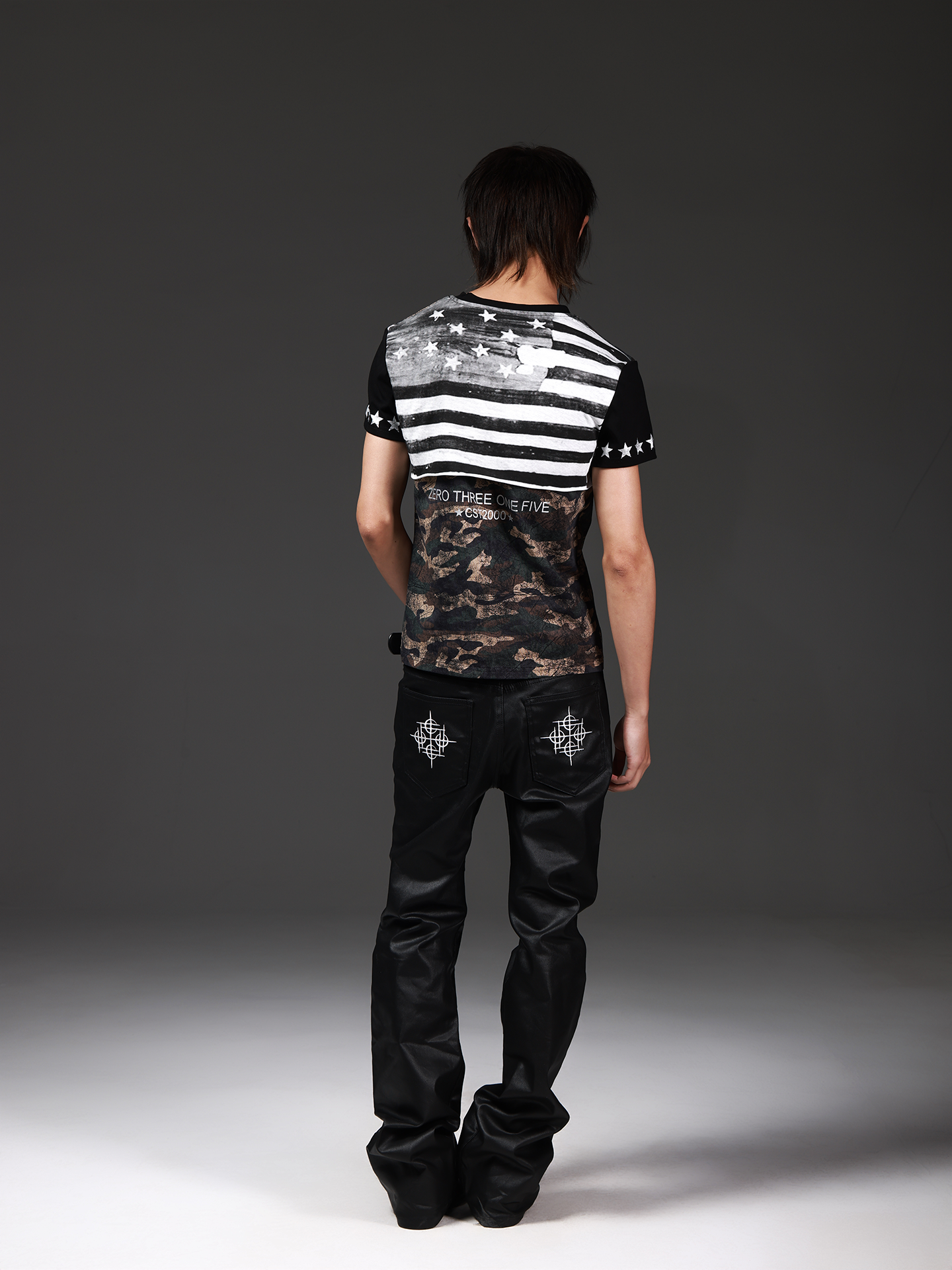 Camo Distressed Silver-Foil V-Neck T-Shirt