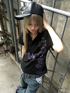 Y2K Wisteria Graphic Polo Shirt