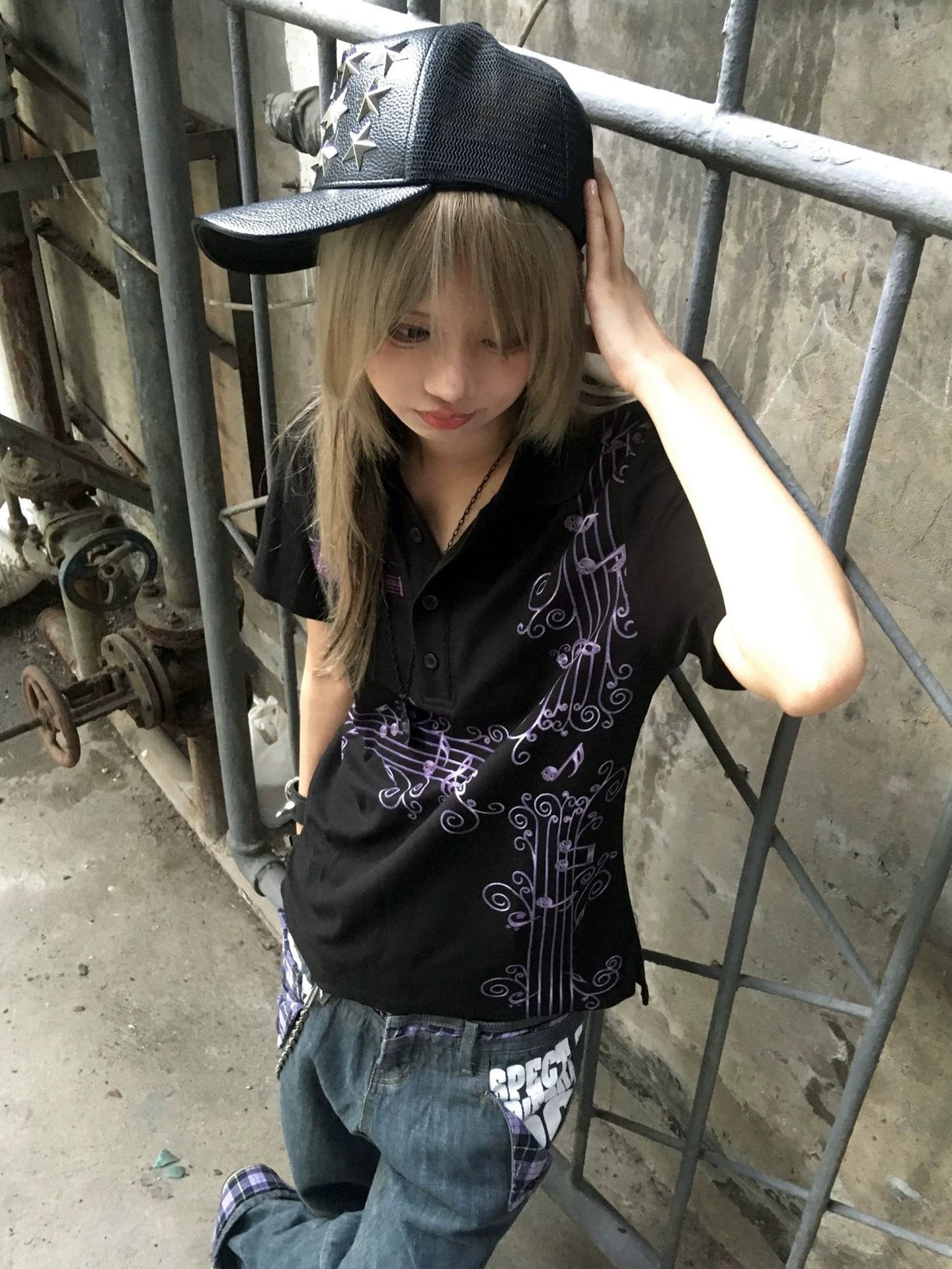 Y2K Wisteria Graphic Polo Shirt