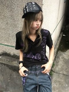 Y2K Wisteria Graphic Polo Shirt