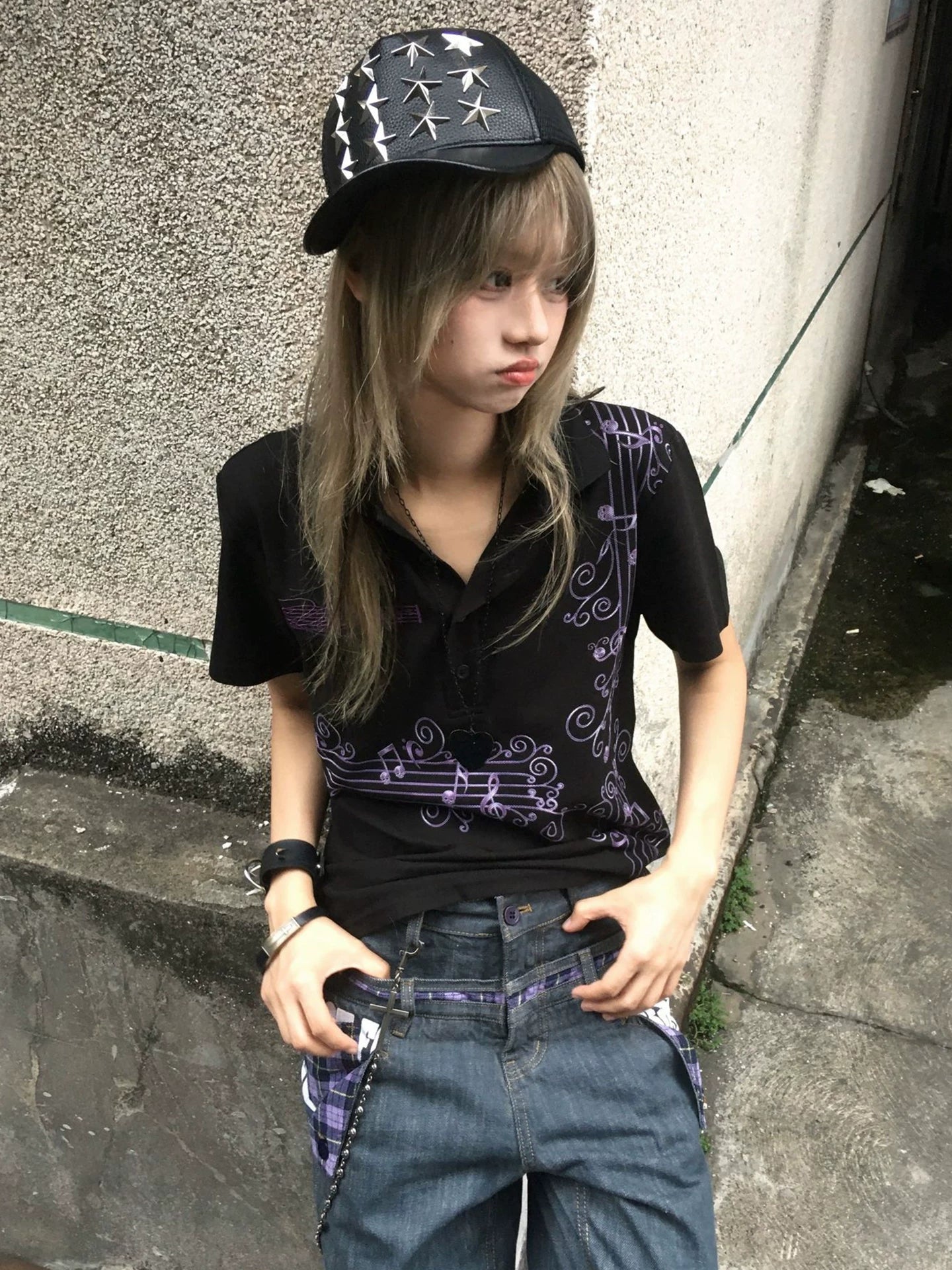Y2K Wisteria Graphic Polo Shirt