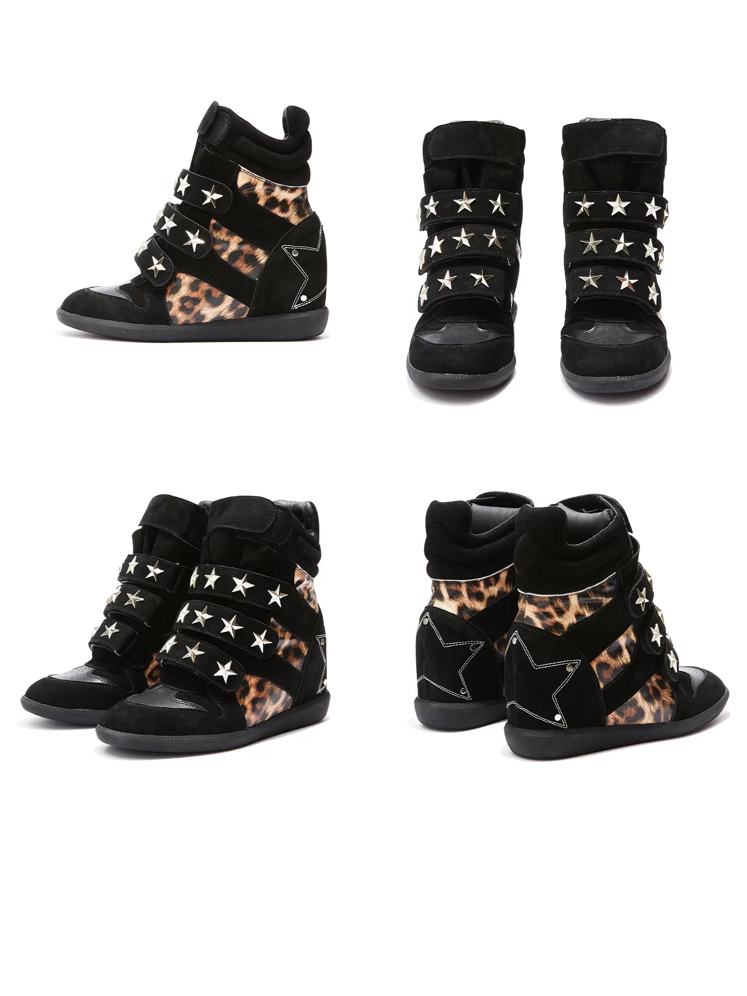 Leopard Studded High-Top Wedge Sneakers