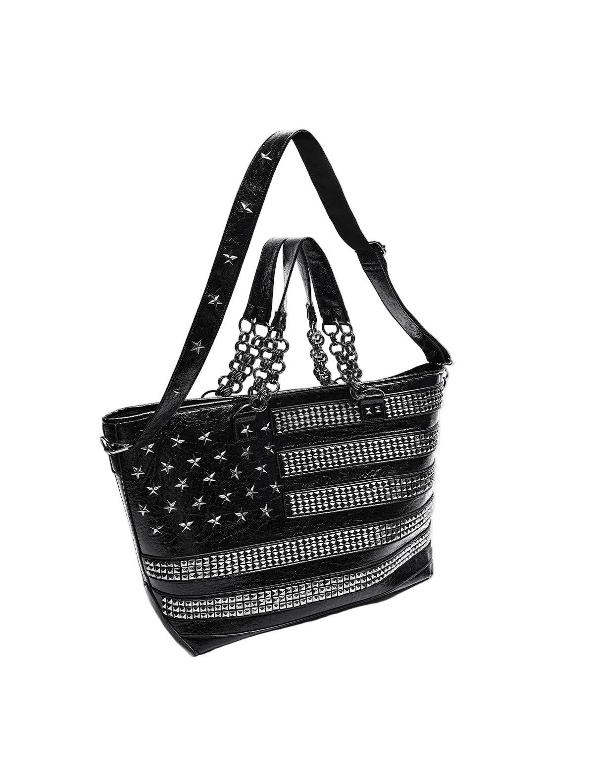 Studded Star Flag Chain-Handle Tote Bag