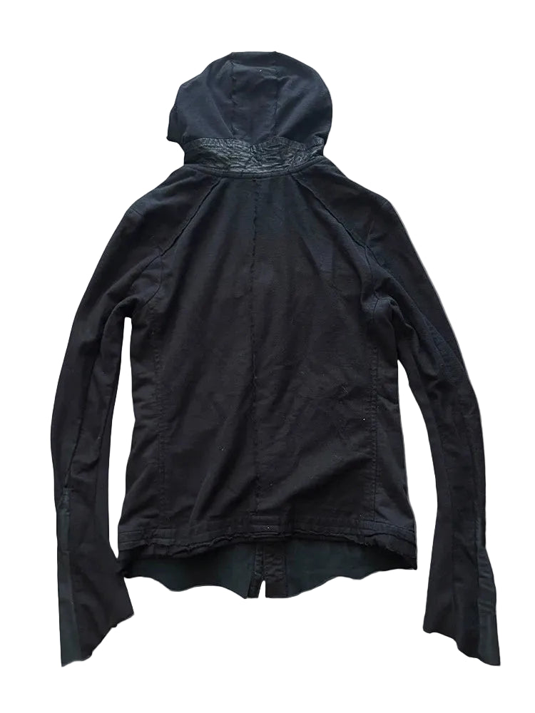 Cross-Zip Patchwork Hooded Jacket