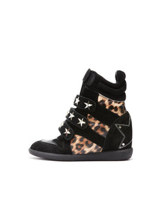Leopard Studded High-Top Wedge Sneakers